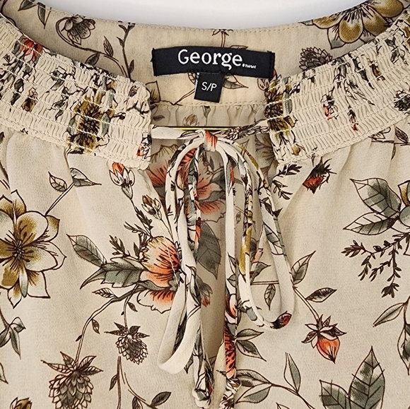 Small Cream George Floral Pattern Blouse Long Sleeve - Picture 3 of 4